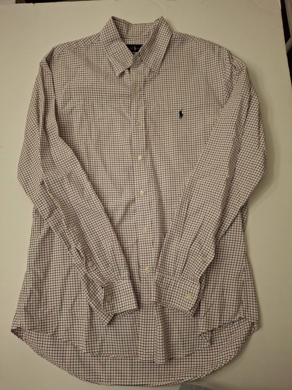 Ralph Lauren Men’s Button-Down Plaid Shirt - White with Navy & Red Check